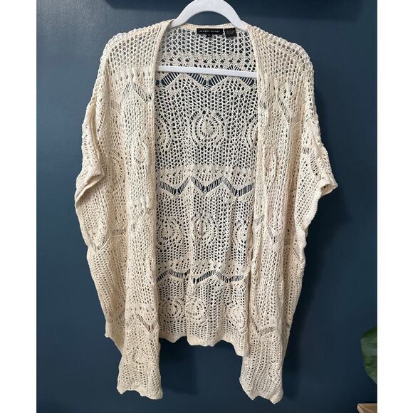 Open Front Womens Cardigan Size XL Short Dropped Sleeve Open Knit Boho Crochet - Picture 1 of 5
